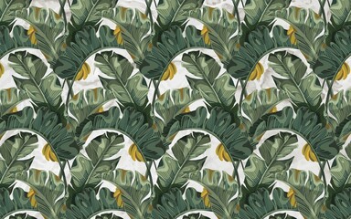big banana leaves wallpaper design, tropical leaves and banana, exotic background, modern wallpaper, mural art, interior design decor items
