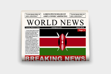 Kenya country newspaper with flag, breaking news on newsletter, news concept, gazette page with headline