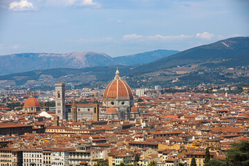Fototapeta na wymiar Cathedral of Santa Maria del Fiore and Giotto's Bell Tower. Florence, Italy. Panorama of the city