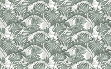 tropical leaves, banana and palm leaf, soft colors, pastel tones, modern wallpaper, watercolor effect, minimal design