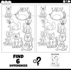 Obraz na płótnie Canvas differences game with cartoon cats animals coloring page