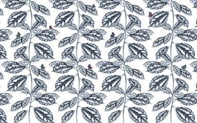 Seamless floral pattern, ivy watercolor texture, isolated white, wallpaper design, mural art.