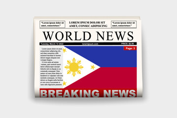 Fototapeta premium Philippines country newspaper with flag, breaking news on newsletter, news concept, gazette page with headline