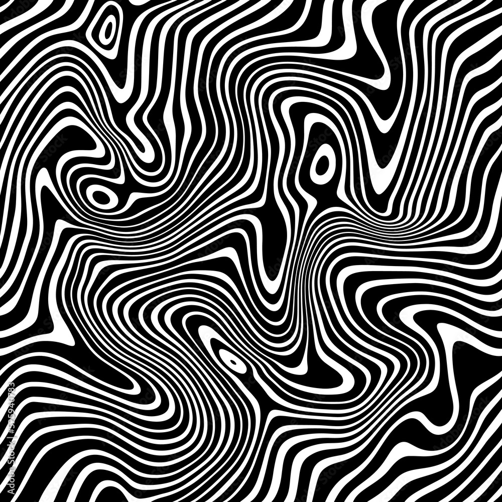 Poster Wavy Seamless Pattern in Black and White Colors. Vector Texture with Dynamic Waves