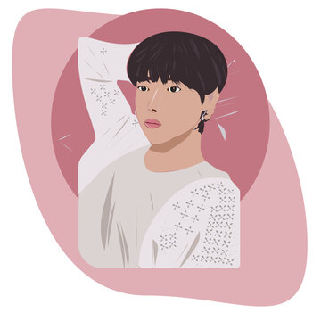 Man. Portrait of a man. Abstract picter. Man on a pink background. K-pop.