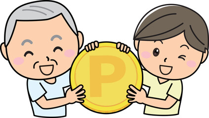 コイン　ポイント　投資　財産　贈与　笑顔　男性　老人