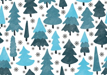Obraz premium Winter forest seamless Christmas tree pattern for new year wrapping paper and kids clothes print and Noel