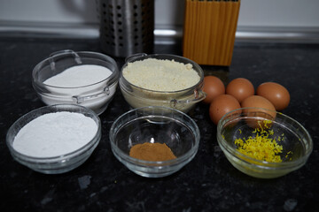 Ingredients placed to make a cake