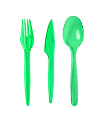 Plastic cutlery on transparent background,