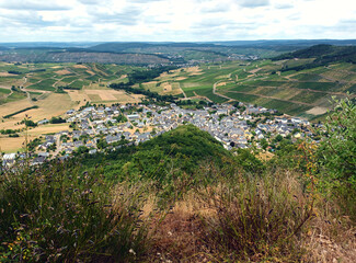 Blick auf den Ort Veldenz in einem Seitental der Mosel vom Premium-Wanderweg Moselsteig...