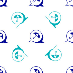 Blue Umbrella icon isolated seamless pattern on white background. Insurance concept. Waterproof icon. Protection, safety, security concept. Vector