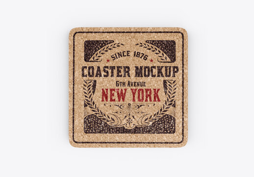 Square Wooden Coaster Mockup