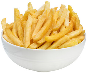 French fries in paper bucket isolated on white background, French fries on white With png file.
