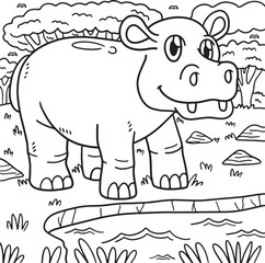 Hippopotamus Animal Coloring Page for Kids