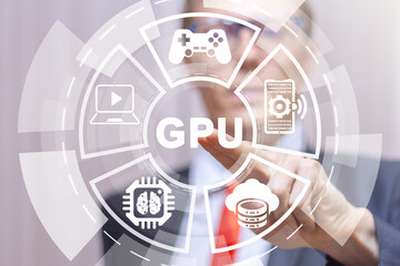 Concept of GPU Graphics Processing Unit Technology. Nano Graphic Processor Hardware Tech. GPU Microprocessor.