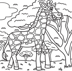 Fototapeta na wymiar Giraffe Animal Coloring Page for Kids