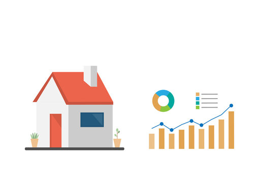 vector illustration long term investment, growth asset, real estate investing, house loan, value asset, growth profit, house rental
