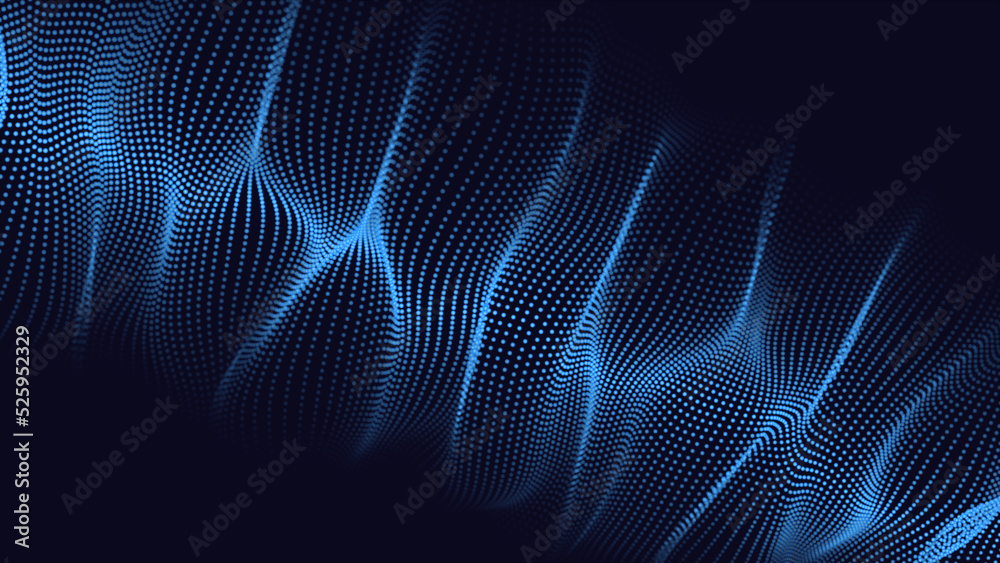 Poster futuristic moving wave. digital background with moving glowing particles. big data visualization. ve