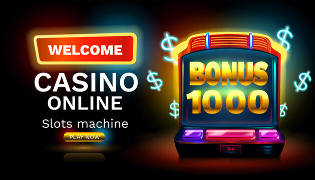 Casino slots machine winner, jackpot fortune bonus 1000, 777 win banner. Vector