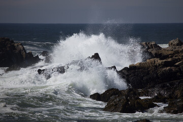 Ocean waves crashing against a rocky shore