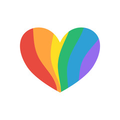 Tęczowe serce na białym tle - symbol ruchu LGBTQ+. Koncept równości, różnorodności, miłości, inkluzywność. Gay Pride, lgbt. Ilustracja wektorowa. - obrazy, fototapety, plakaty