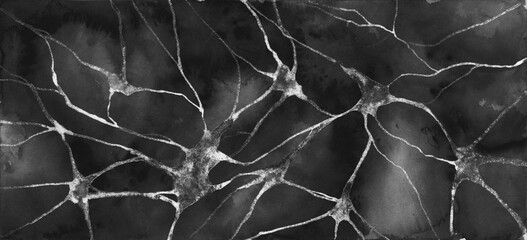 Neurons Black and white Illustration watercolor neurology mental health.