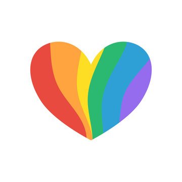 Tęczowe serce na białym tle - symbol ruchu LGBTQ+. Koncept r&oacute;wności, r&oacute;żnorodności, miłości, inkluzywność. Gay Pride, lgbt. Ilustracja wektorowa.
