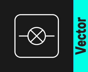 White line Lamp in electronic circuit icon isolated on black background. Vector