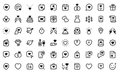 Hand drawn wedding icon. Set of wedding icons. line wedding icon. line wedding icon. Vector illustration. 