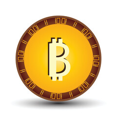 golden 3d bit coin vector icon, sign, symbol with isolated white background, web and banner design, crypto currency, digital money, nfts.