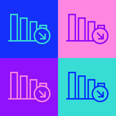 Pop art line Financial growth decrease icon isolated on color background. Increasing revenue. Vector