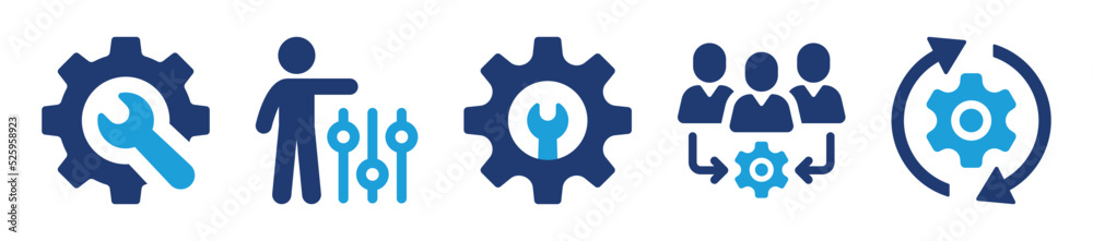 Poster setup icon collection. settings, maintenance and configuration symbol vector set illustration.