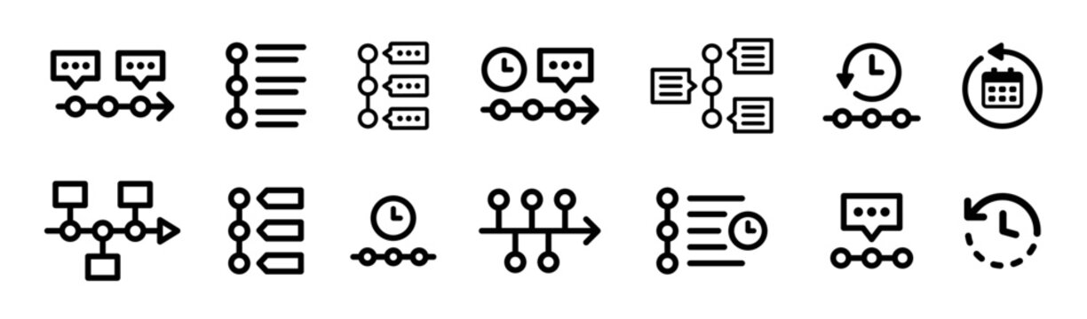 Timeline process outline icon collection, template in graphic design. Set of chronology symbol illustration.