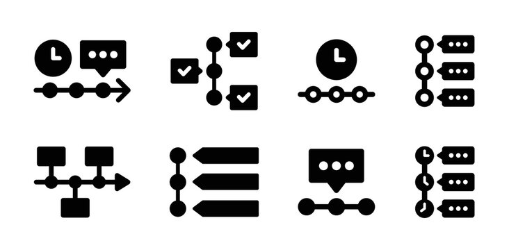 Timeline icon set vector illustration. Chronology symbol solid collection isolated on white background.