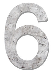 Number 6 with concrete texture, on white background