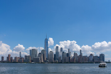Jersey City, NJ, USA - August 23, 2022: Downtown Manhattan skyline views from Jersey City, NJ, USA, August 23, 2022. Manhattan is the most densely populated of New York City&rsquo;s 5 boroughs.