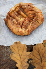 rustic traditional french biscuit cake with apples in autumn style