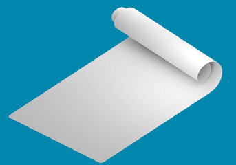 Paper roll. Top shot macro Paper roll swirl in printshop. Roll of thermal fax paper isolated on white. 3D image