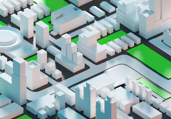 Obraz premium Urban development plan. Layout with white houses. Urban infrastructure planning. 3D image