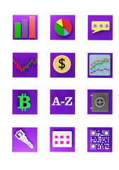 Business icons 3D. Symbols of economic activity. Business direction icons for app. 3D image