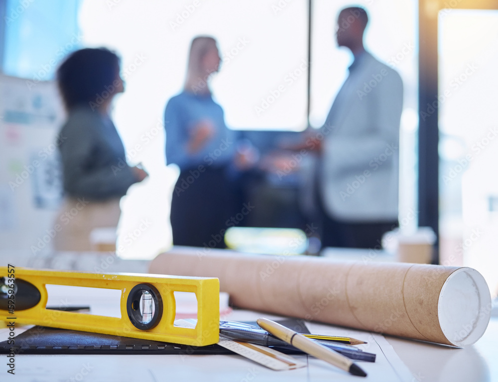 Poster architecture tools, construction stationery and building planning for industrial engineering, 3d pro