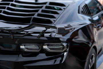 Sport car at the start. Drag race. Powerful supercar ready to speed race. 