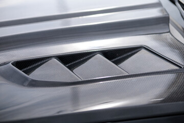 Luxury sports car fragment, aerodynamics carbon grille covers air intake system