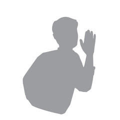 手を口元に寄せ話すシルエットの男性　待ち合わせ、挨拶、または謝罪　グレー