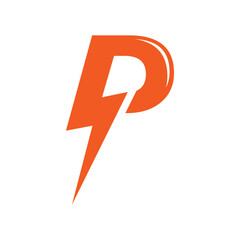 P letter initial Power lightning logo - obrazy, fototapety, plakaty