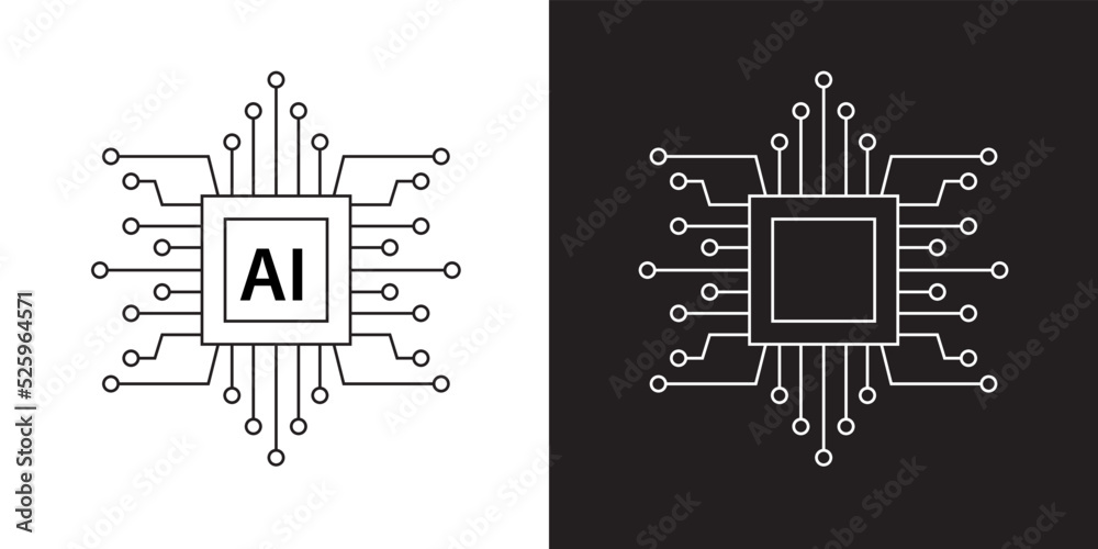 Poster Chip circuit artificial intelligence outline style icon design vector. Digital smart mind network symbol illustration.	