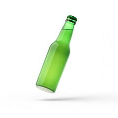 3d illustration. Bottles of beer floats above the table. Isolation, shadow. Mockup, presentation, advertising. 3d render