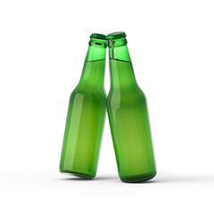 3d illustration. Bottles of beer floats above the table. Isolation, shadow. Mockup, presentation, advertising. 3d render