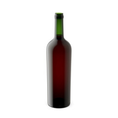 Mockup. Clean red wine bottle with screw cap isolated on white background. 3d illustration