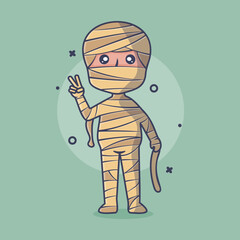 Young boy wearing a mummy Halloween costume in a flat style design